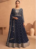 Georgette Navy Blue Wedding Wear Embroidery Work Anarkali Suit